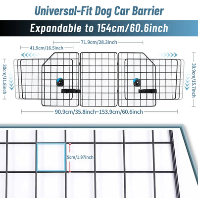Grille de Séparation Voiture pour Chien, Réglable 91-154 cm