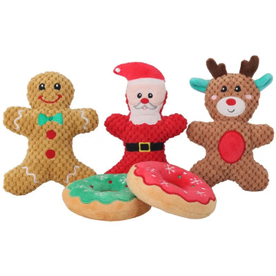Peluche de Noël Grinçante Chien Père Noël et Renne