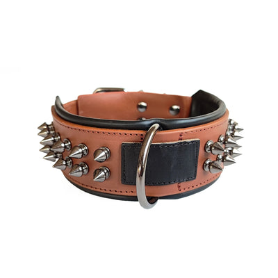 Collier Cuir Véritable Clouté Pointes Anti-Morsure Gros Chien