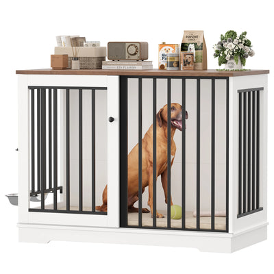 Cage Meuble pour Chien Getone 120x60x87 cm Porte Coulissante