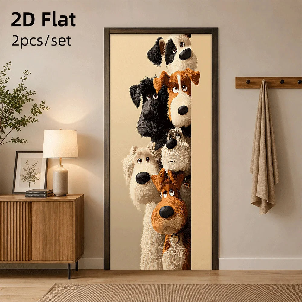 Autocollant Mural Chiens de Dessin Animé pour Porte