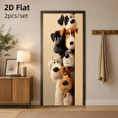 Autocollant Mural Chiens de Dessin Animé pour Porte
