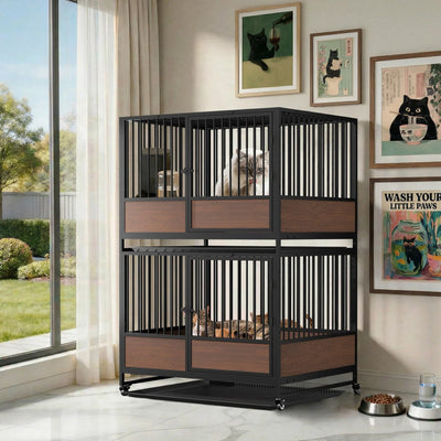 Cage pour Chien Empilable 2 en 1 sur Roulettes