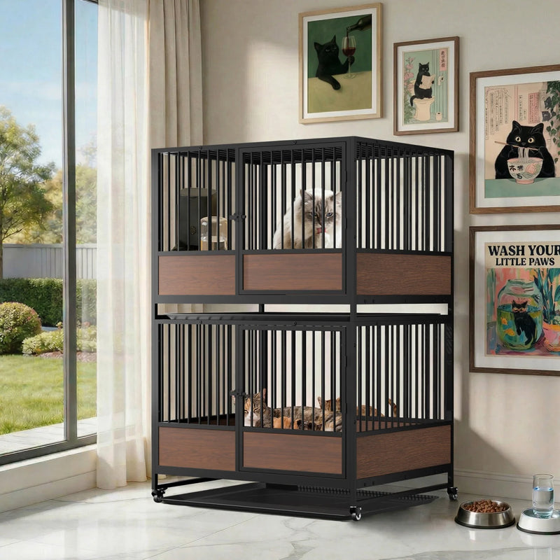 Cage pour Chien Empilable 2 en 1 sur Roulettes