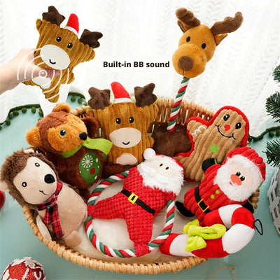 Jouet de Noël Chien Corde et Peluche Hérisson Renne