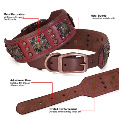 Collier Cuir Véritable Clouté Gros Chien Luxe