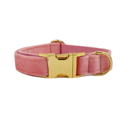 Collier et Laisse Velours Rose Harnais Assorti Chien