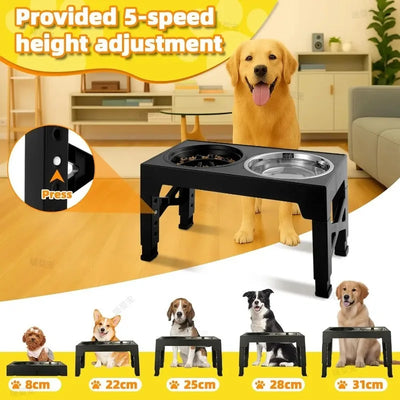 Gamelle Surélevée Chien Réglable 5 Hauteurs Double Bol Inox