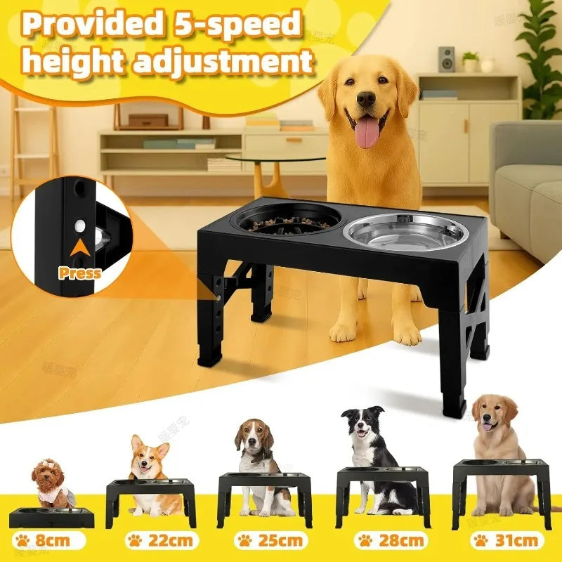 Gamelle Surélevée Chien Réglable 5 Hauteurs Double Bol Inox