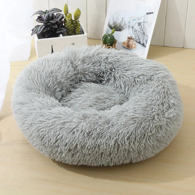 Panier Rond Fausse Fourrure Gris Lavable Grand Chien