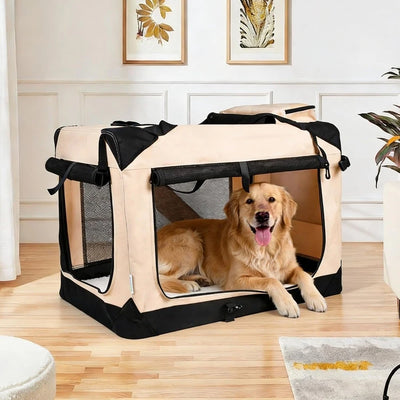Cage pour Chien de Transport Souple 3 Portes Beige