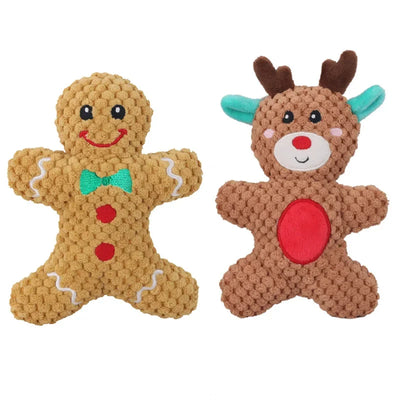 Peluche de Noël Grinçante Chien Père Noël et Renne