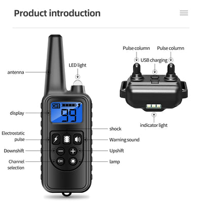 Collier Électrique de Dressage 800 m Nylon Rechargeable Chien