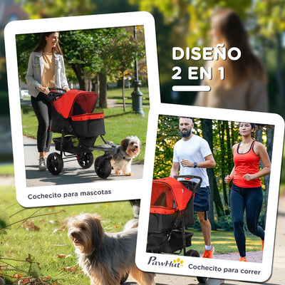 Poussette PawHut 3 Roues Pliante Chien Rouge