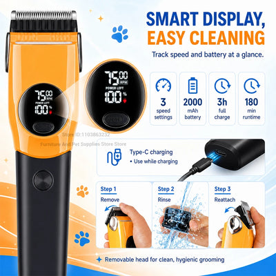 Tondeuse de Toilettage pour Chien Écran LED Grande Taille