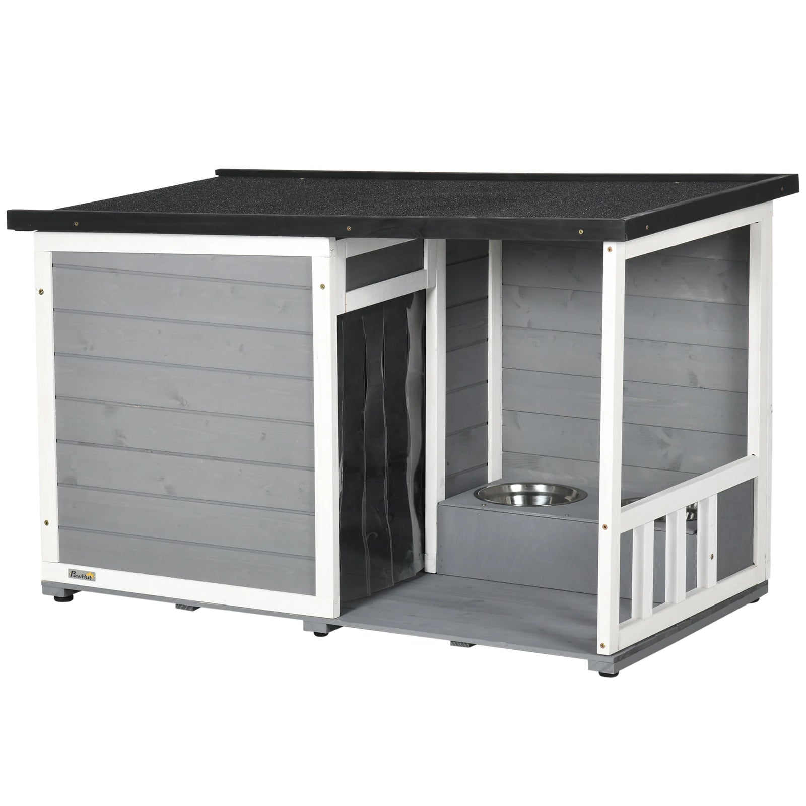 Niche Chien Bois PawHut avec Terrasse et Coin Repas