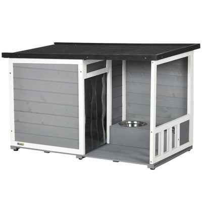 Niche Chien Bois PawHut avec Terrasse et Coin Repas