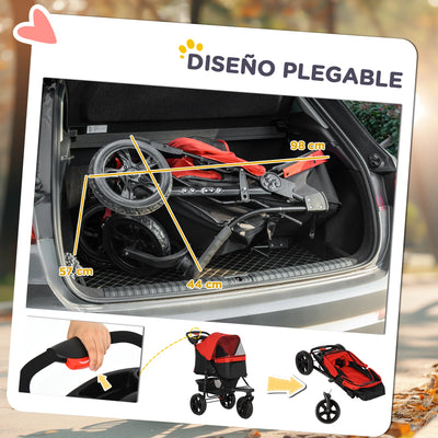Poussette PawHut 3 Roues Pliante Chien Rouge