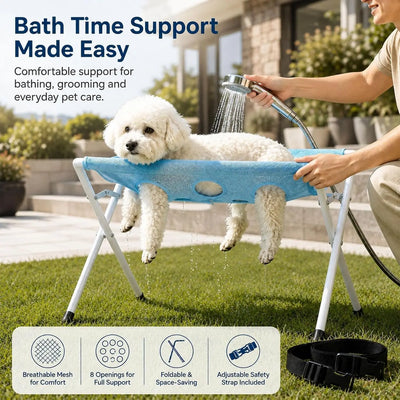 Hamac de Toilettage Pliable en Maille sur Pieds, Petit Chien