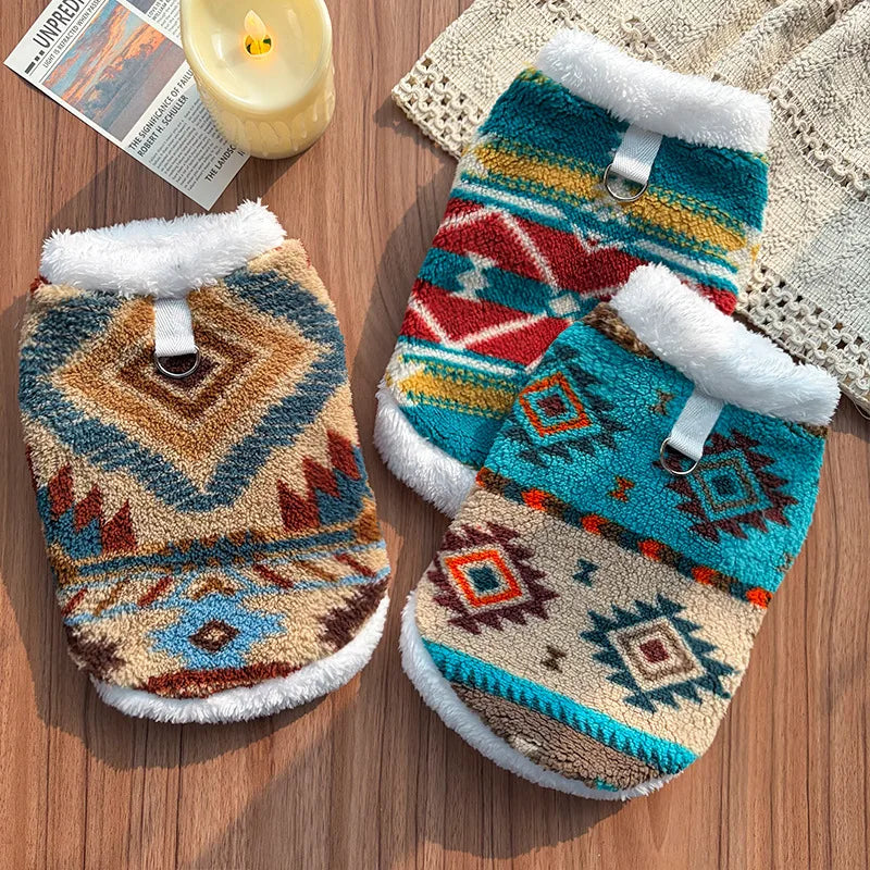 Gilet Polaire Motif Aztèque Chien Petit Gabarit