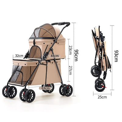 Poussette Double Étage 2 Chiens Toile Oxford