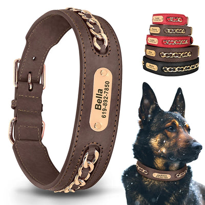 Collier Cuir Personnalisé à Plaque d'Identification Chien