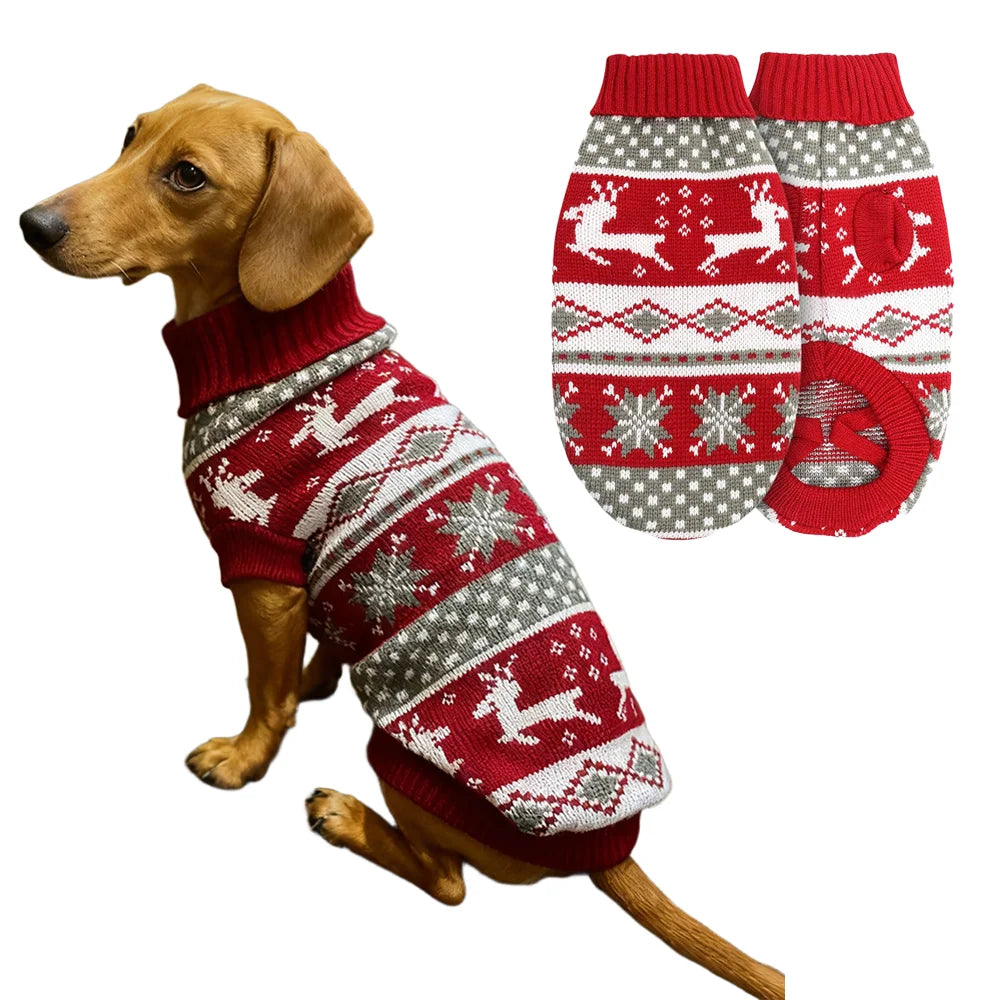 Pull pour Chien de Noël Tricoté Rennes Moyen et Grand
