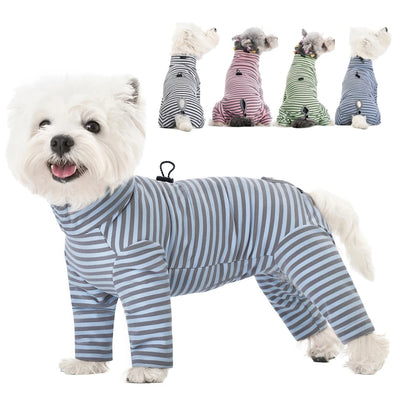 Combinaison de Récupération Rayée Petit Chien 4 Pattes Col Réglable