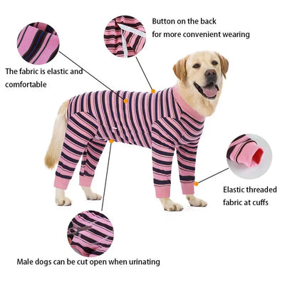 Pyjama pour Chien Rayé Combinaison Intégrale Grand Chien