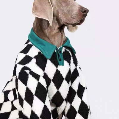 Manteau Polaire Losange Noir et Blanc Gros Chien