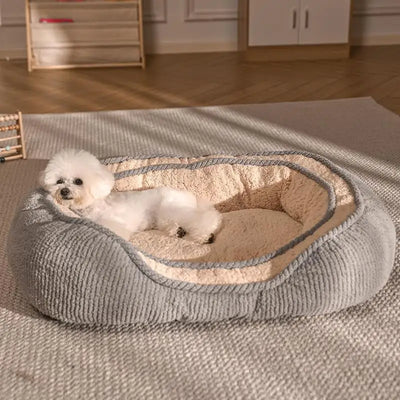 Panier Ovale Douillet pour Petit Chien et Chat, Bord Côtelé