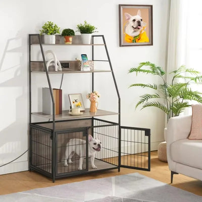 Cage pour Chien Meuble Bois Double Porte Métal