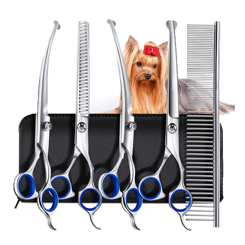 Ciseaux de Toilettage Chien Professionnels Kit 4 Paires et Peigne