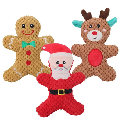 Peluche de Noël Grinçante Chien Père Noël et Renne