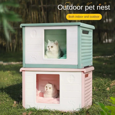 Niche Chien Extérieur Plastique avec Porte et Toit Renforcé