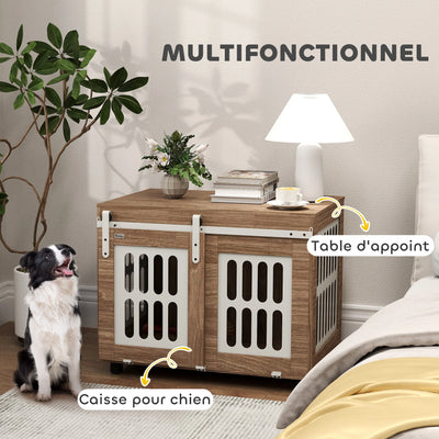Meuble Cage Chien PawHut Porte Coulissante Aspect Bois