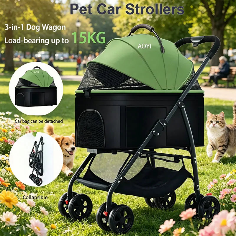 Poussette pour Chien 3 en 1 Pliable Jusqu'à 15 kg