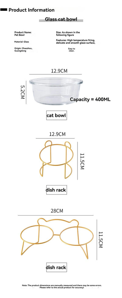 Gamelle Surélevée Verre Petit Chien Support Doré