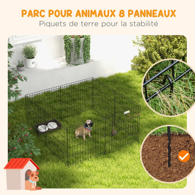 Parc Enclos Modulable Chien PawHut 8 Panneaux 61 cm