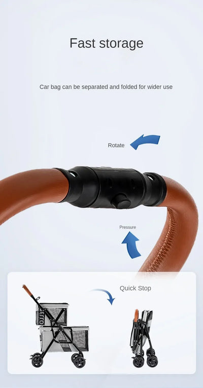 Poussette Double Étage Pliable pour Deux Chiens