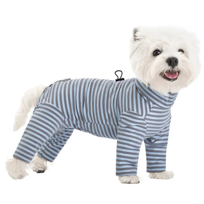 Combinaison de Récupération Rayée Petit Chien 4 Pattes Col Réglable