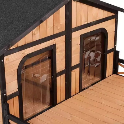 Niche Chien Extérieur Bois Double avec Terrasse 150 cm