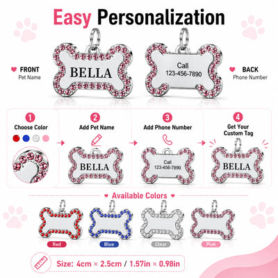 Médaille Gravée en Os Strass Double Face pour Chien
