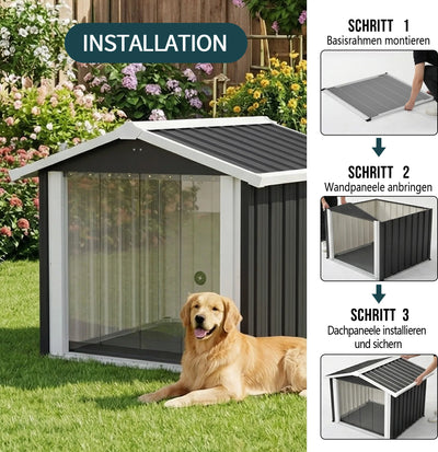 Niche Chien Extérieur Acier Anthracite 102x91x84 cm Rideau PVC