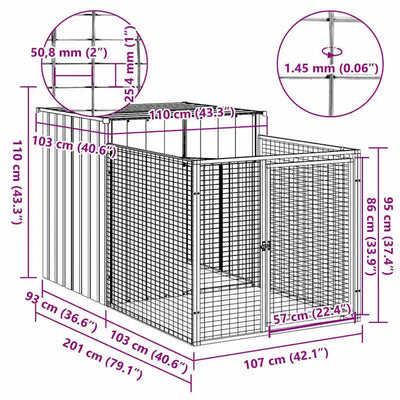 Niche Chien Acier Galvanisé Chenil Extensible 110x405x110 cm