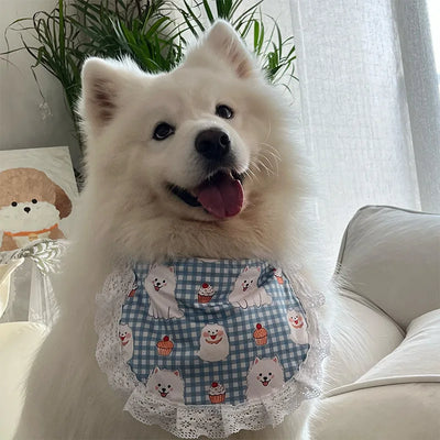 Bandana Chien Vichy Dentelle Grand Foulard