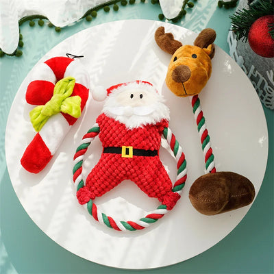 Jouet de Noël Chien Corde et Peluche Hérisson Renne