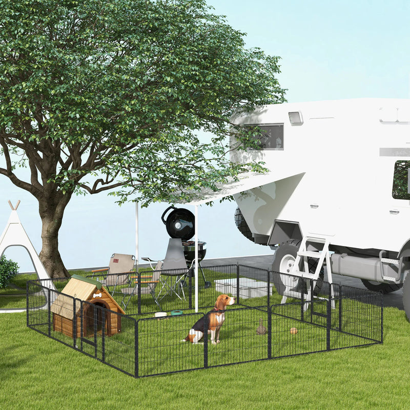 PawHut Parc Chien 16 Panneaux Modulable Acier 60 cm