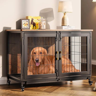 Cage Chien Bois Garvee 2 Portes Table d'Appoint