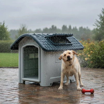 Niche Chien en Plastique Extérieur Toit Bleu Ventilée